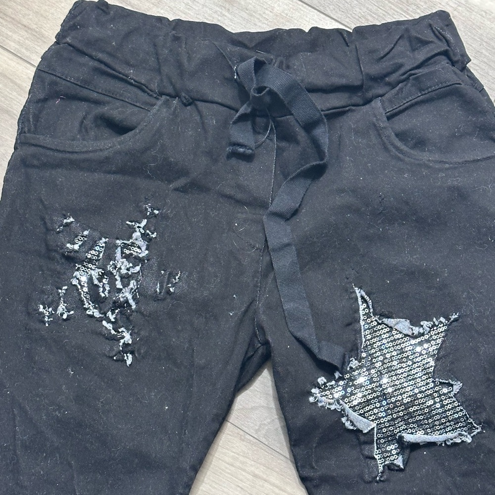 Venti6 Sequin Black Star-Patterned Pants - image 2